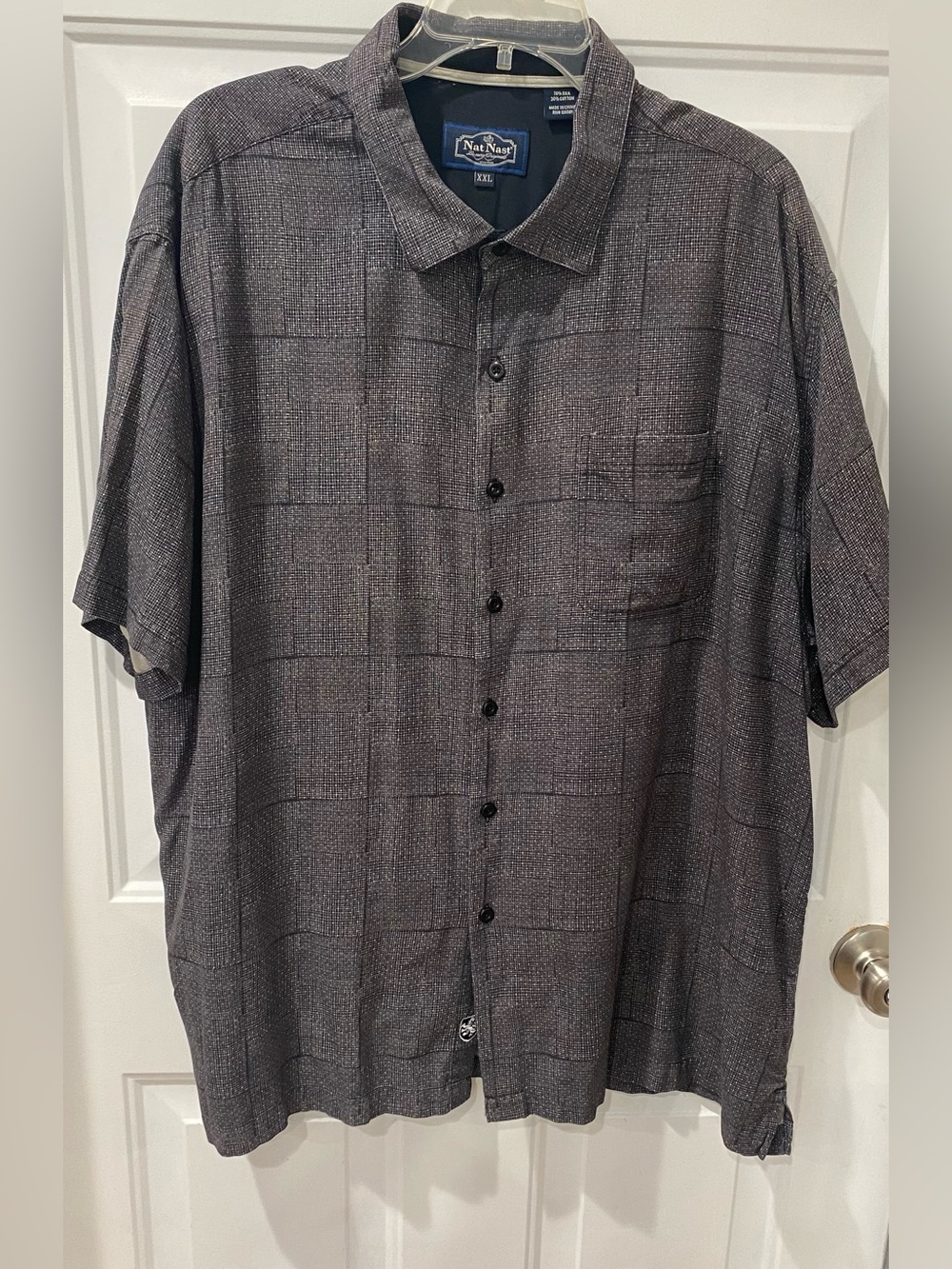 90’sNat Nast Men’s Short-Sleeve Button-Down Shirt in Charcoal silk men’s SZ XXL